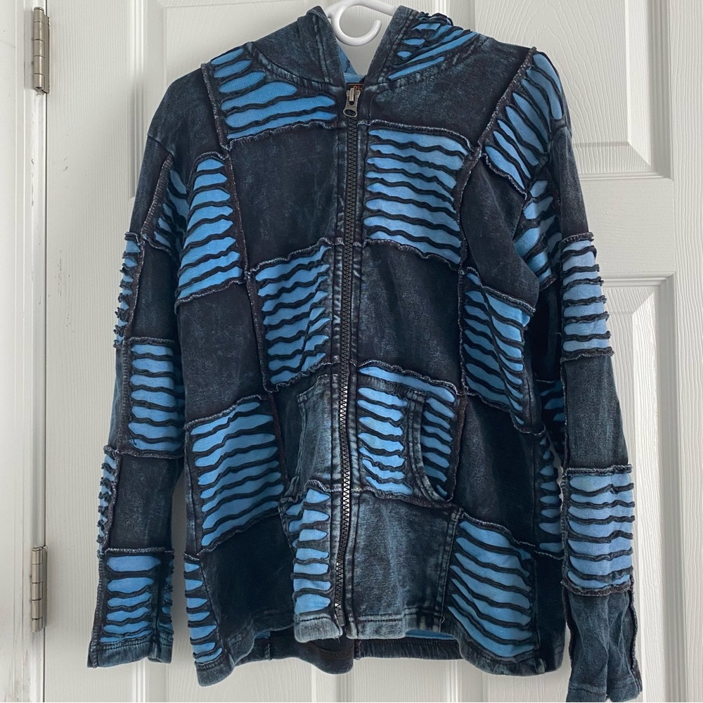 Rising International Hoodie Jacket Size Medium Boho Patchwork Hippie Pink  Y2K